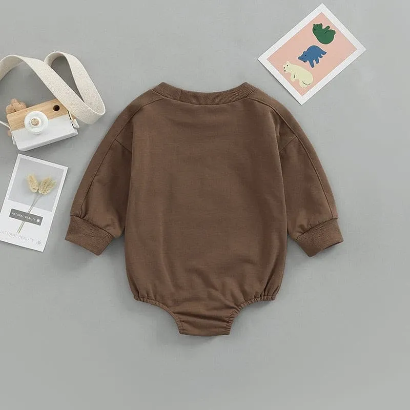 Dino Embroidered - Cotton Long Sleeve Dinosaur Embroidery Sweater Romper