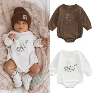 Dino Embroidered - Cotton Long Sleeve  Dinosaur Embroidery Sweater Romper