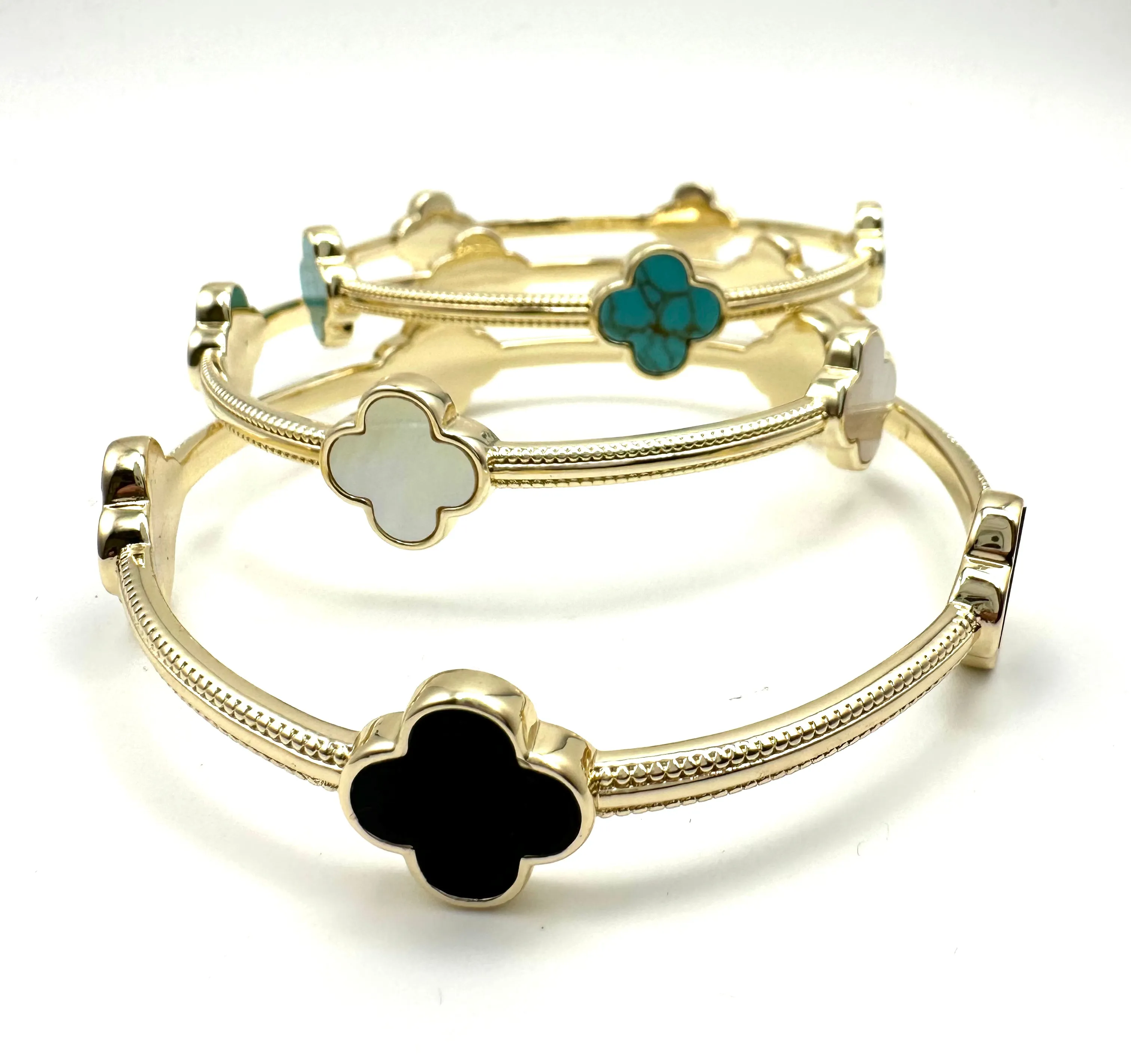 Genuine Stone Clover Bangle
