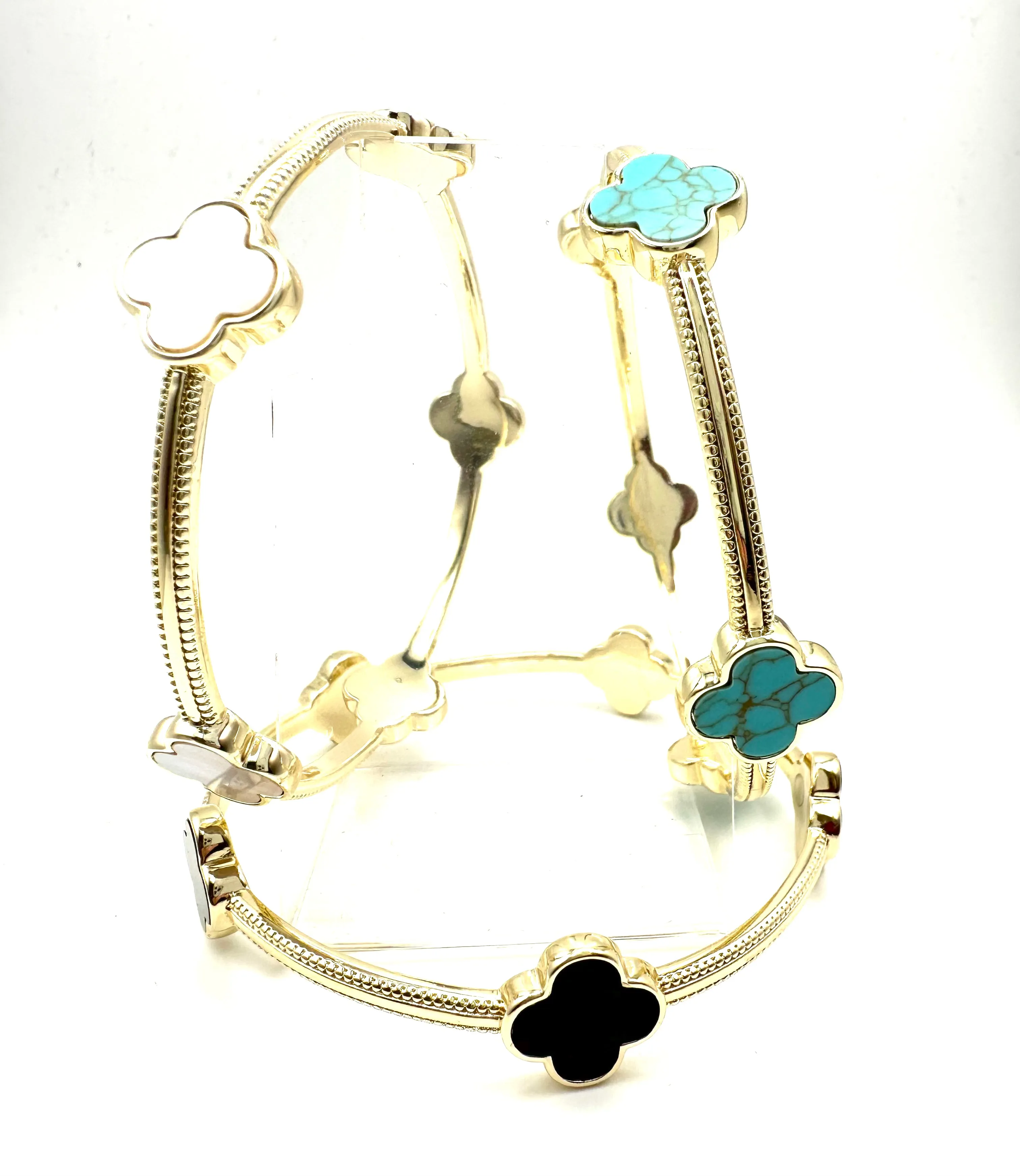 Genuine Stone Clover Bangle