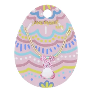 Jane Marie Kids 14" Pink Glitter Resin Bunny with Mini White Pom Tail Necklace, 3" Ext.