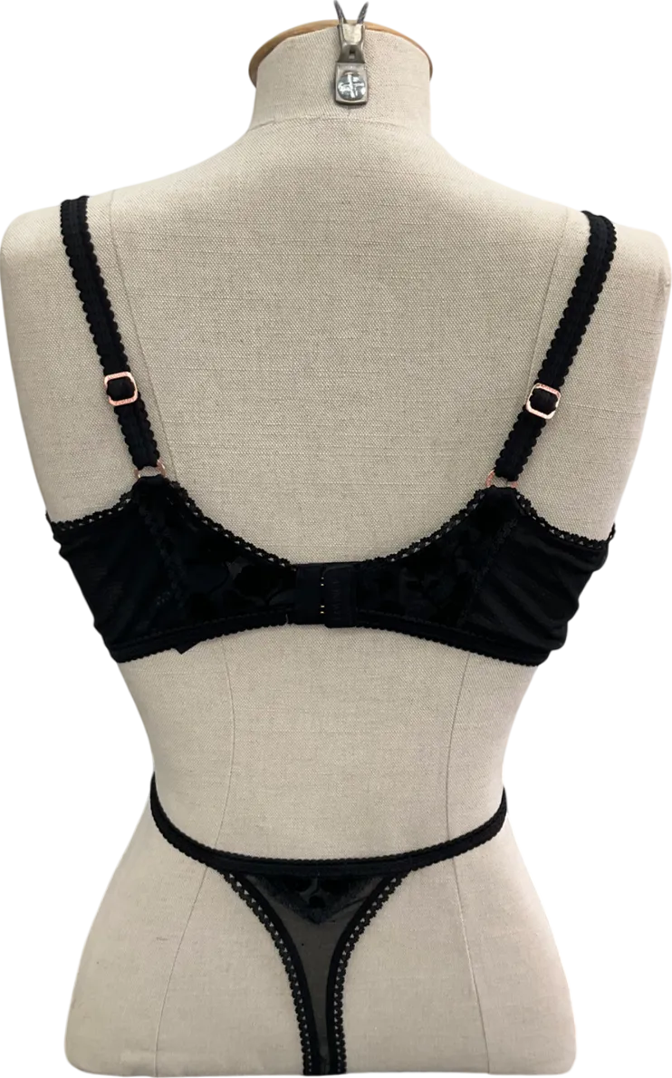 Lounge Underwear Black Flocked Floral Balcony Set UK 38G