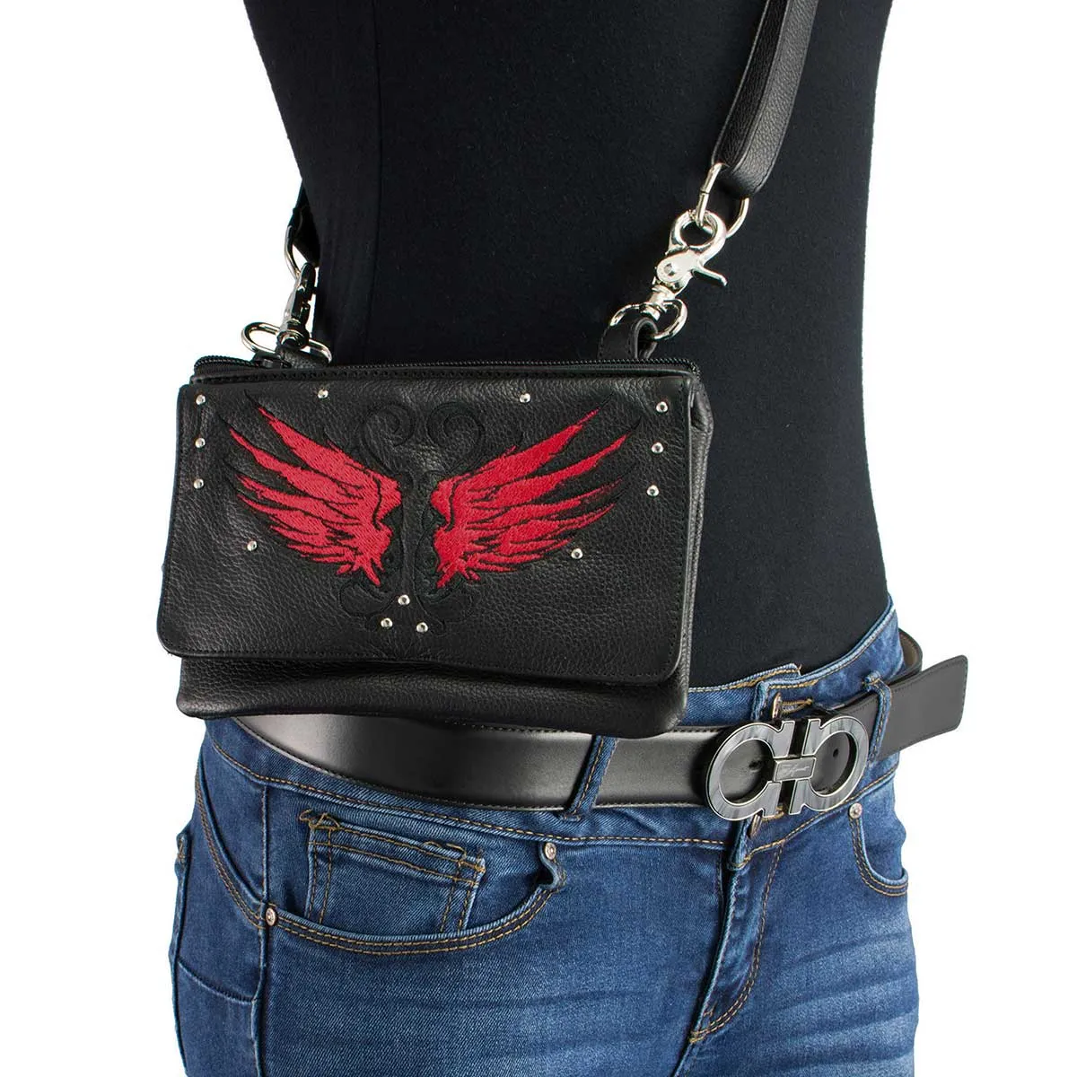 Milwaukee Leather MP8850 Ladies 'Winged' Leather Black and Red Multi