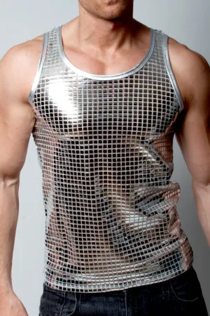 Silver Disco Squares Mens Tank
